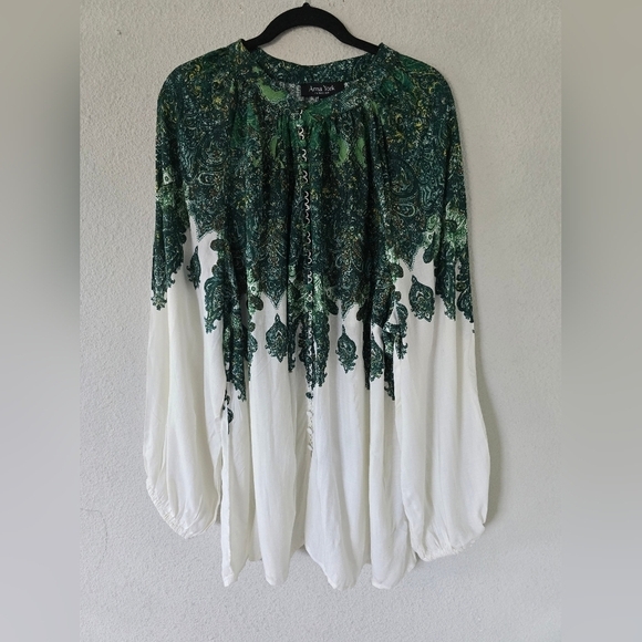 Arna York Collection Dress Womens Plus 26/28 Green White Button Up Paisley - Picture 3 of 16